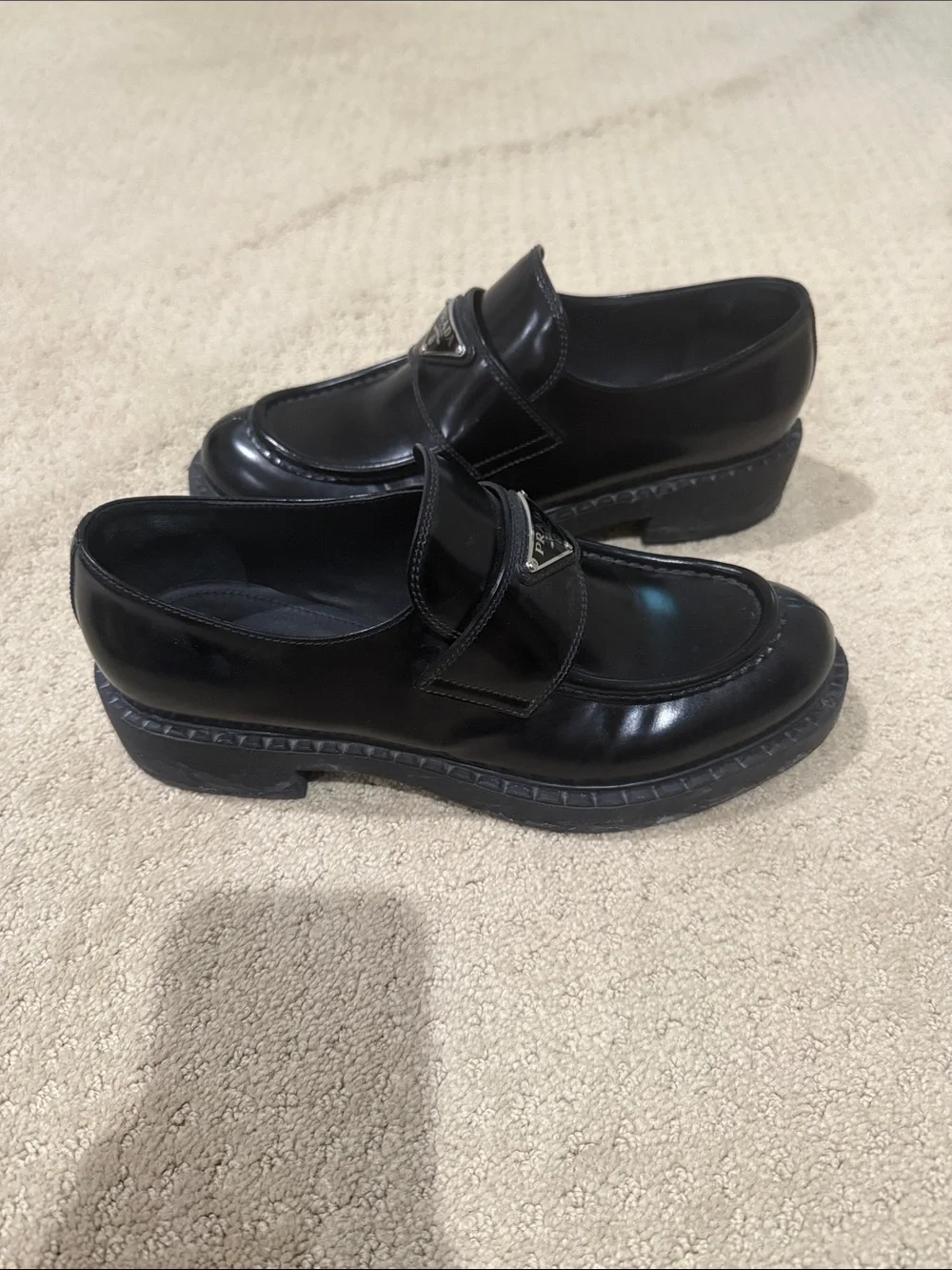 Prada Black Leather Logo Loafers - Picture 3 of 5